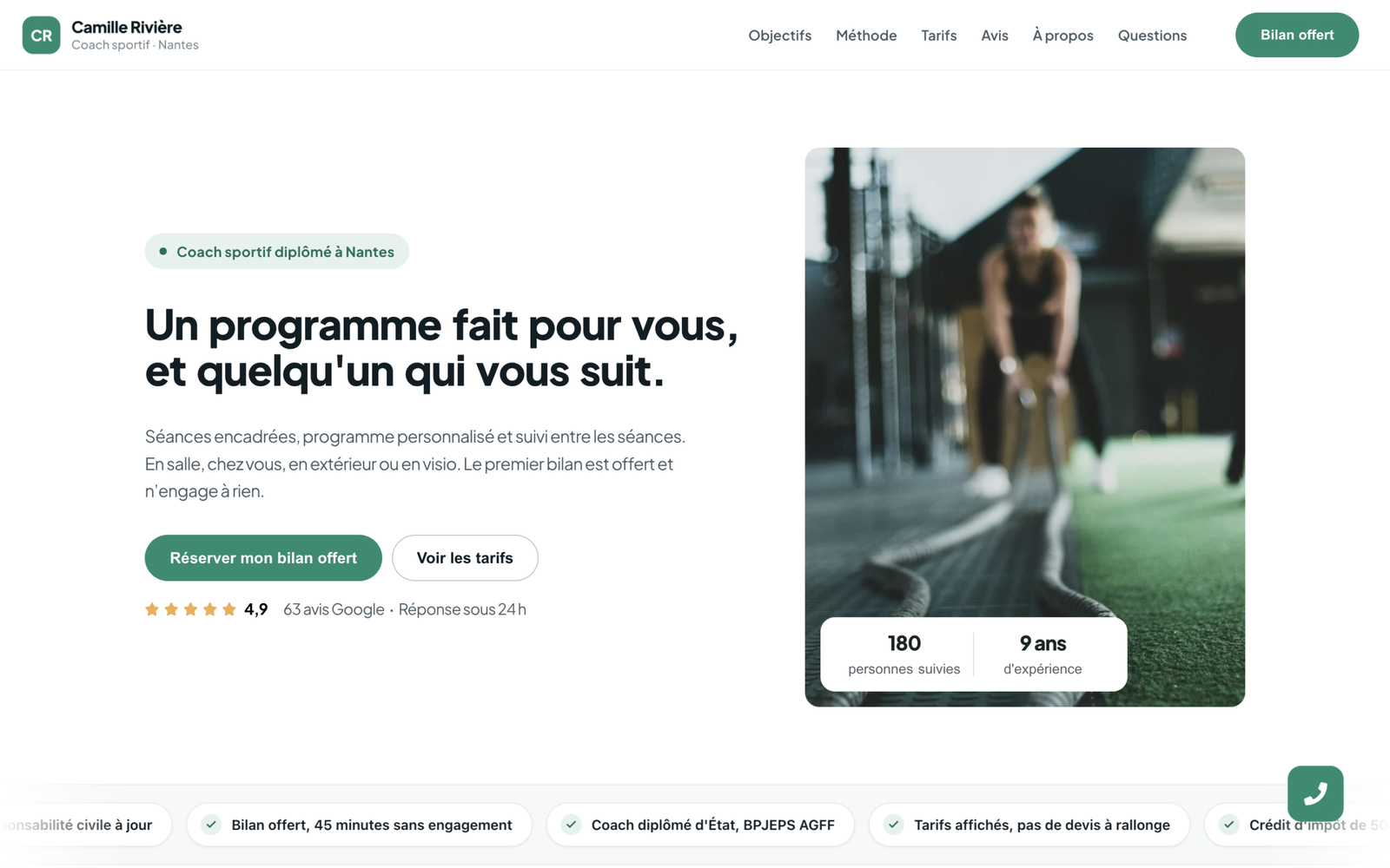Aperçu du modèle de site pour coach sportif