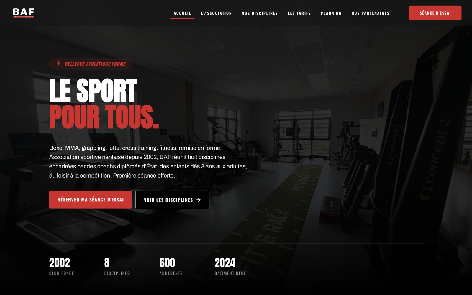 Page d’accueil du site de Bellevue Athlétique Forme